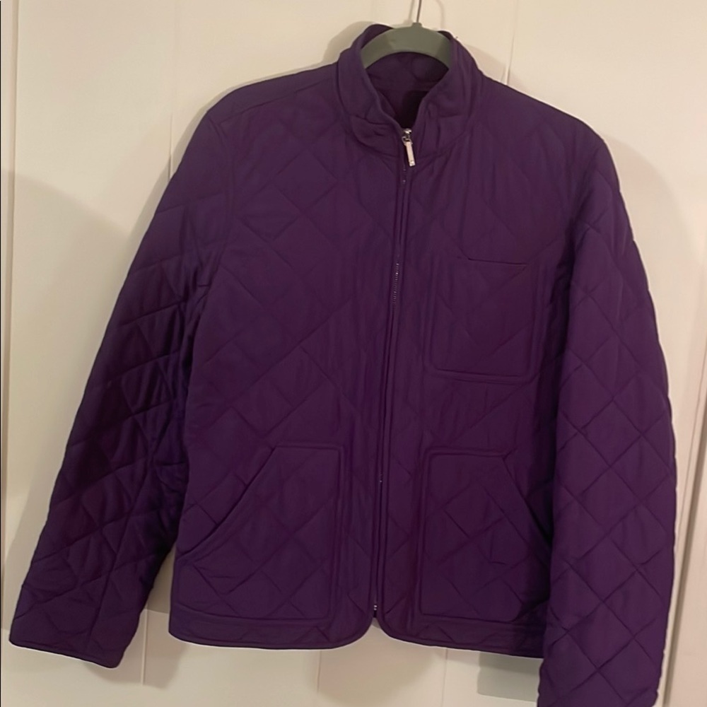 Ralph Lauren Purple Quilted Zip Front Three Pocket Front Jacket